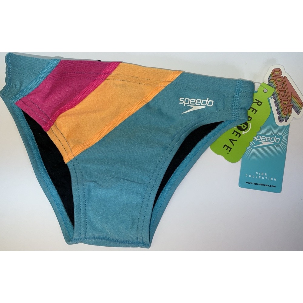 NWT Men's Speedo Vibe Collection Eco Endurance Brief Swim Trunks Blue Pink 24